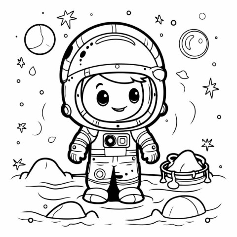 Coloring Page Outline Of Cartoon Astronaut Vector Illustration.