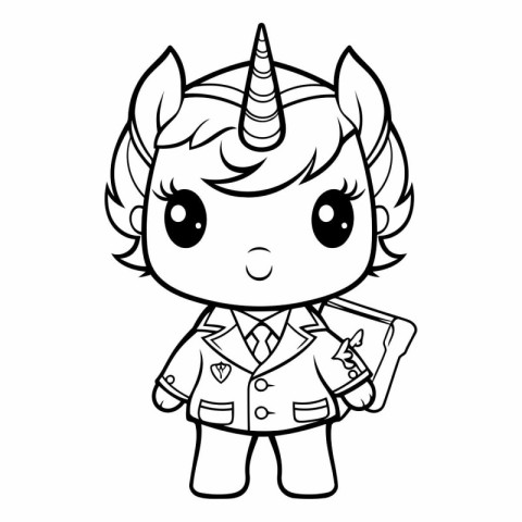 Black and White Cartoon Illustration of Cute Unicorn Fantasy Cha