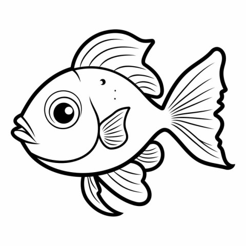 Black and White Cartoon Illustration of Cute Fish Animal Charact