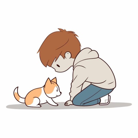 Boy with a cat of a boy with a pet.