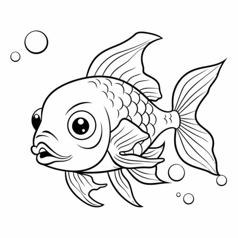 Black and white vector illustration of a cute cartoon fish. Colo