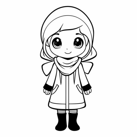 Outline of a cute little girl in winter clothes.