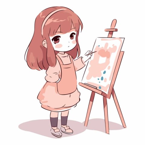 Cute little girl painting a picture on easel