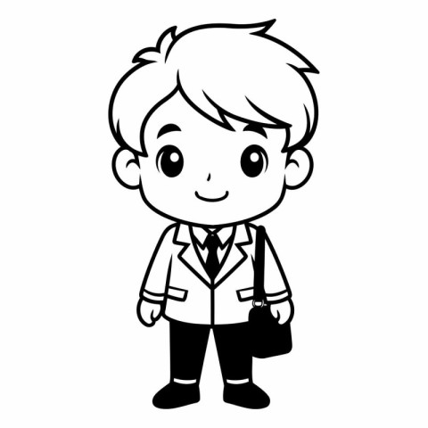 Cute boy in school uniform with backpack vector illustration gra