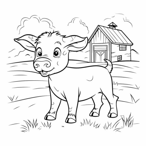 Coloring Page Outline Of Cute Cartoon Farm Animal.