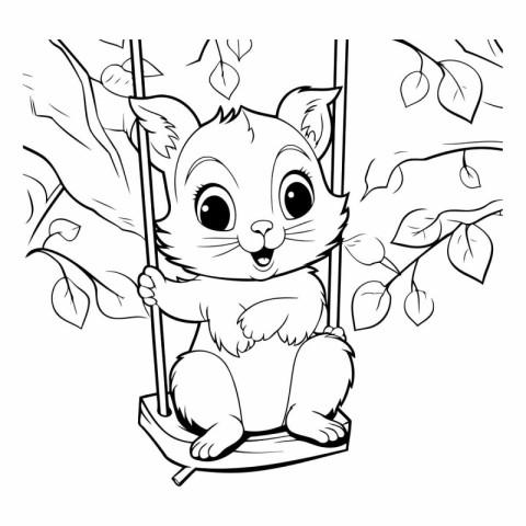 Cute cartoon squirrel on a swing for coloring book.