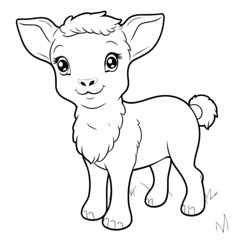 Cute cartoon little lamb. Coloring book page for kids.