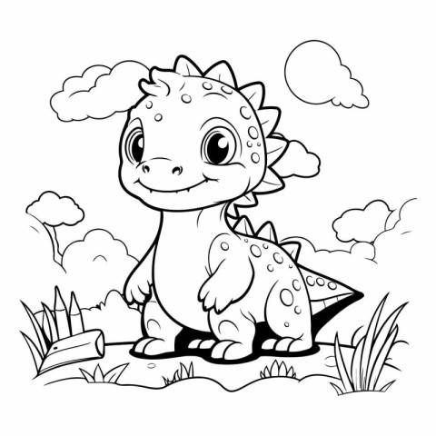 Coloring Page Outline Of Cute Dinosaur Vector Illustration.