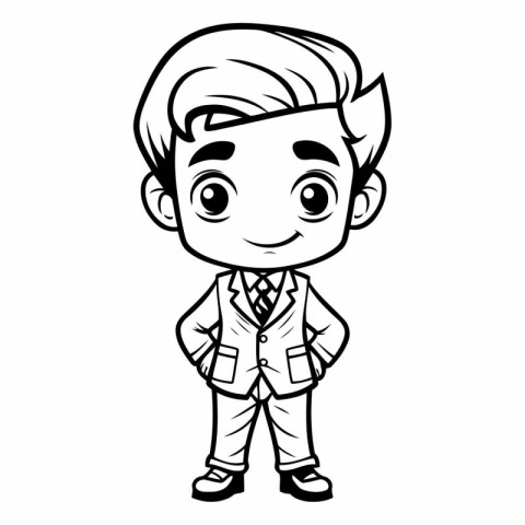 Cute Cartoon Businessman - Black and White Vector Illustration.