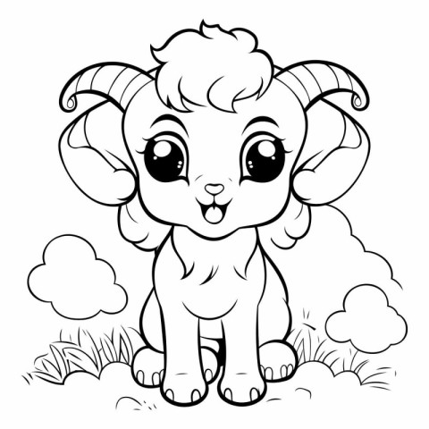 Black and White Cartoon Illustration of Cute Sheep Animal Charac