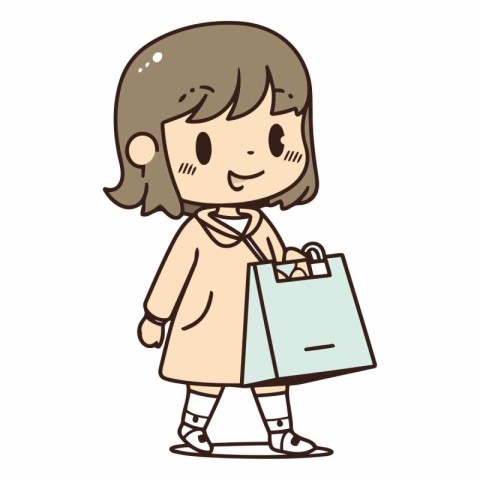 Illustration of a girl holding a shopping bag on a white backgro