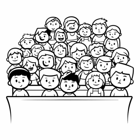 Crowd of people - black and white vector illustration for colori