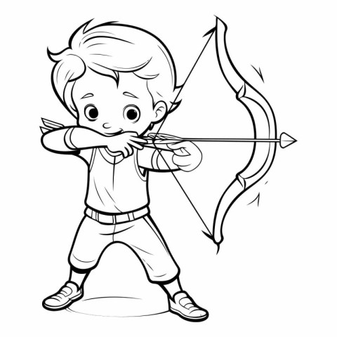 Cute little boy with bow and arrow for coloring book.