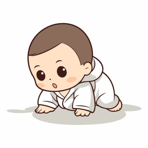 Cute little baby boy in kimono. cartoon vector illustration