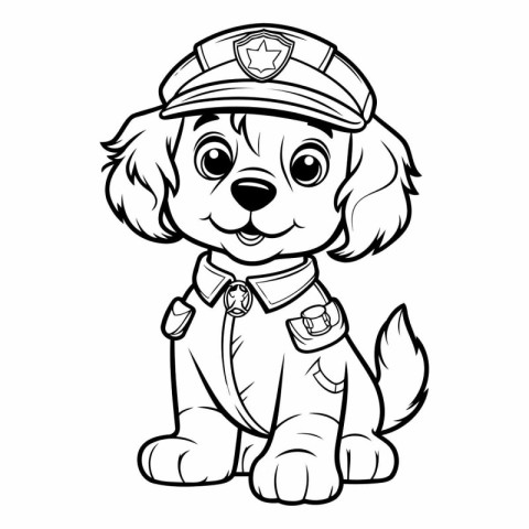 Black and White Cartoon Illustration of Cute Puppy Police Dog Co