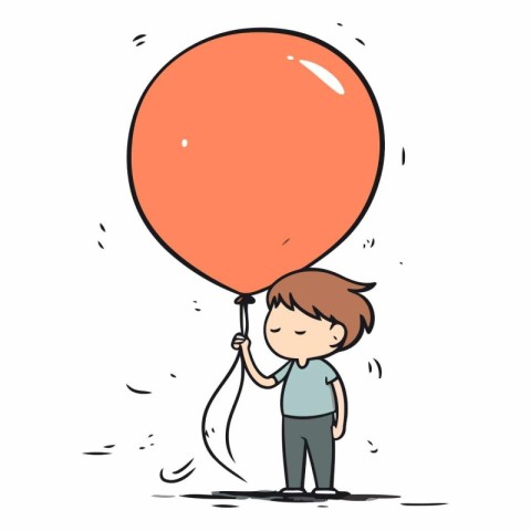 Illustration of a boy holding a big balloon.