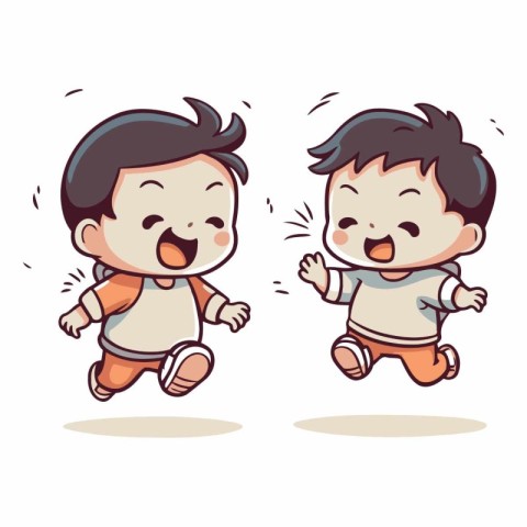 Vector illustration of a little boy crying and running with his