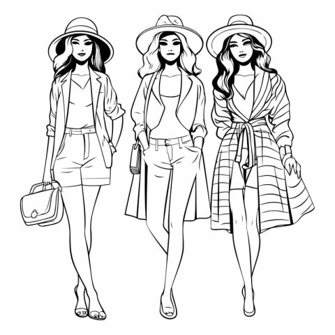 Fashion girls in sketch-style of fashion girls.