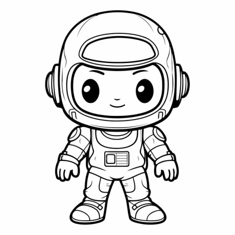 Outlined Astronaut Cartoon Mascot Character Vector Illustration.