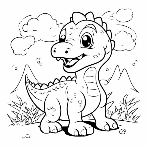 Coloring Page Outline Of Cute Dinosaur.