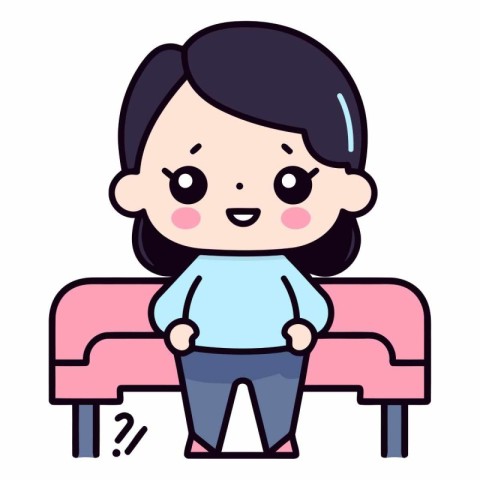 Illustration of a Cute Girl Sitting on a Sofa - Vector