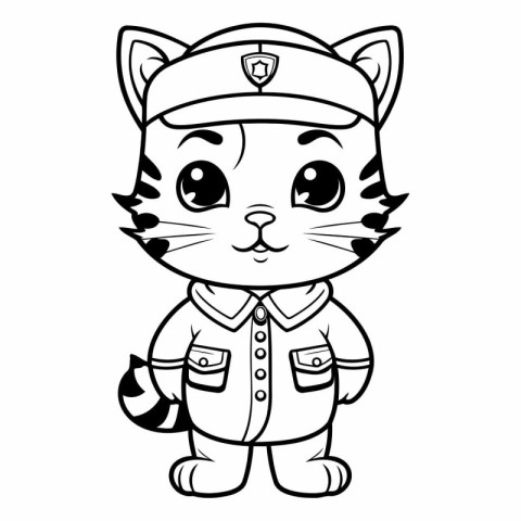 Black and White Cartoon Illustration of Cute Tiger Sailor Charac