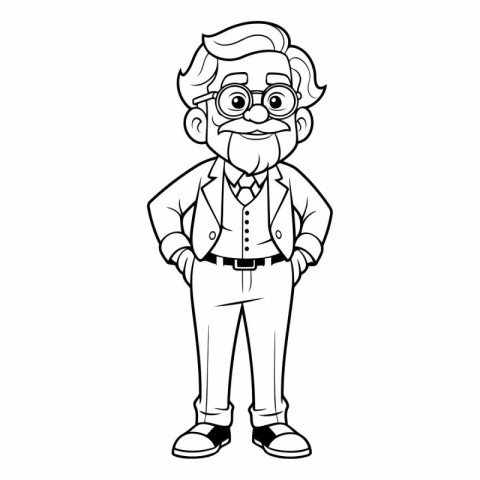 Black and White Cartoon Illustration of Grandfather or Grandfath