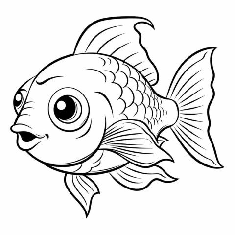 Black and White Cartoon Illustration of Cute Fish Animal Charact