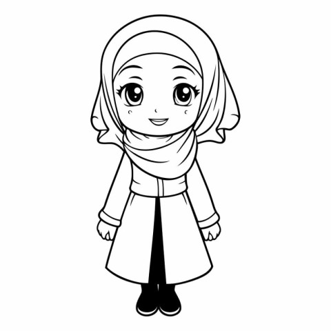 cute muslim girl cartoon vector illustration graphic design vect