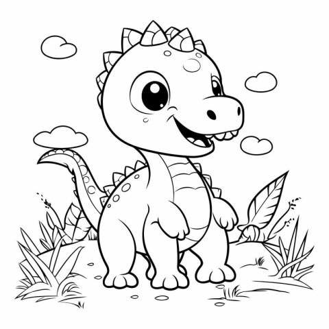 Coloring Page Outline Of Cute Dinosaur Cartoon Character Vector