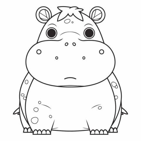 Cute hippopotamus. Black and white vector illustration for color