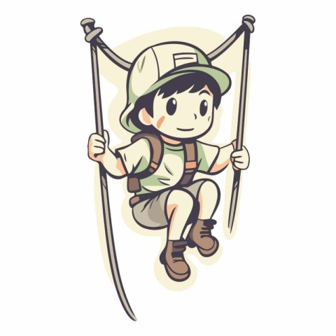 Illustration of a Kid Boy Hiking with a Rope Rope