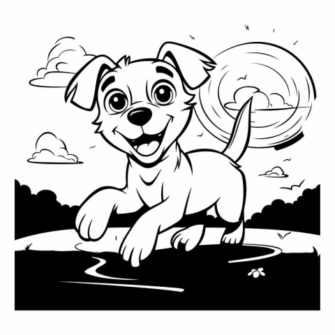 Black and White Cartoon Illustration of Cute Puppy Dog Animal Ch