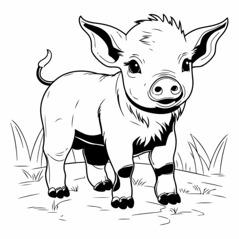 Black and White Cartoon Illustration of Pig Farm Animal for Colo