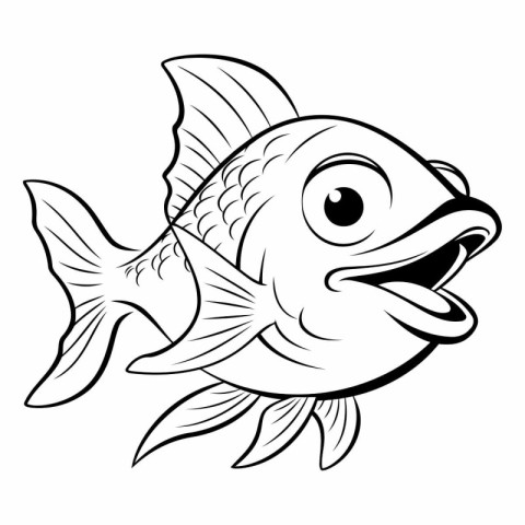 Black and White Cartoon Illustration of Cute Fish for Coloring B