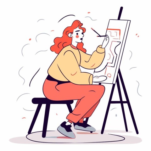 Female artist drawing a picture on the easel.