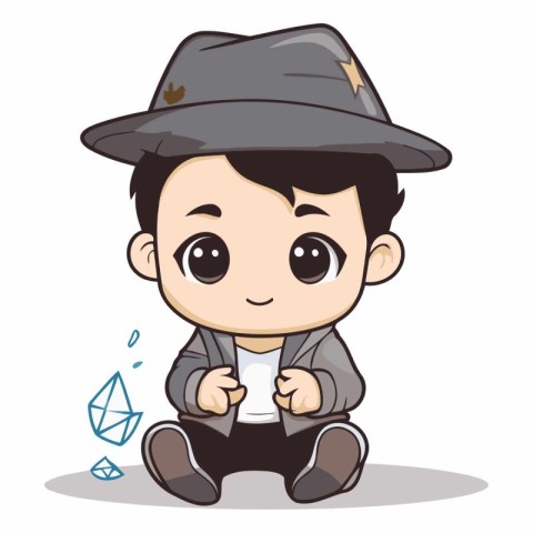 Cute detective boy with a magnifying glass.