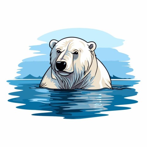 Polar bear swimming in the sea of a cartoon polar bear.