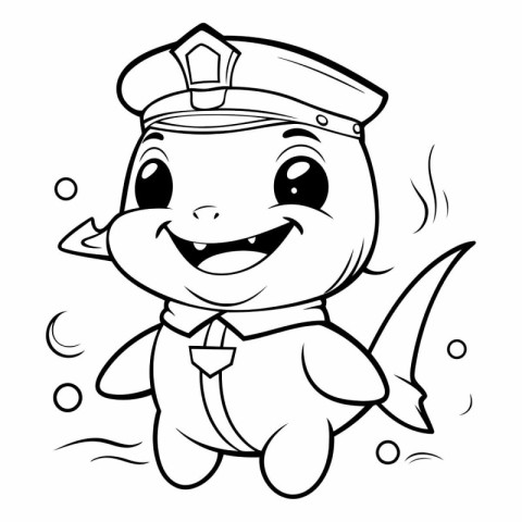 Black and White Cartoon Illustration of Cute Marine Sailor Chara