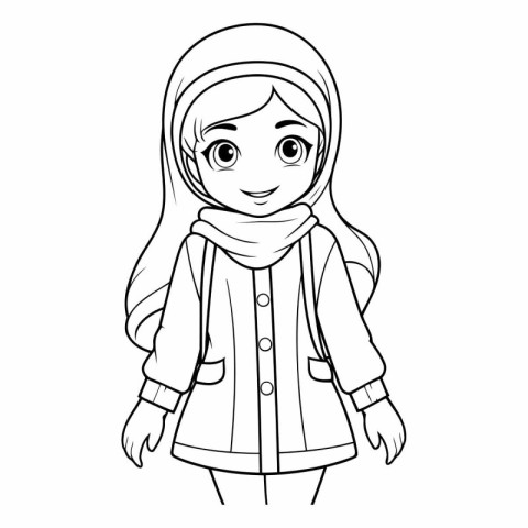 Cute cartoon girl in winter clothes for coloring book.