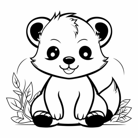 Cute cartoon raccoon sitting on a branch with leaves.