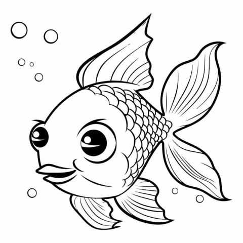 Black and White Cartoon Illustration of Cute Fish Animal Charact