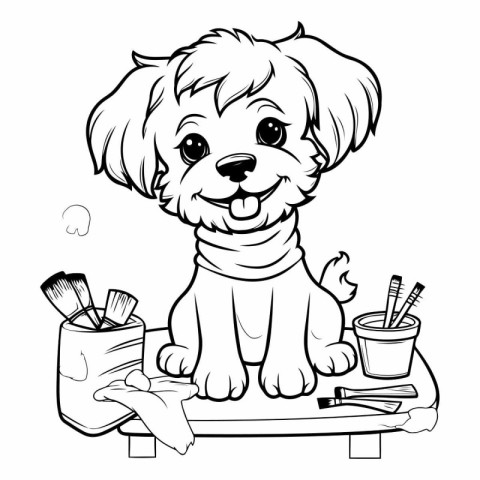 Black and White Cartoon Illustration of Cute Puppy Dog for Color