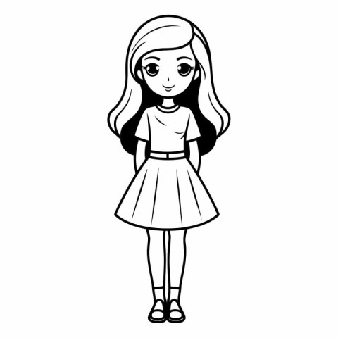 cute little girl with long hair and elegant clothes vector illus