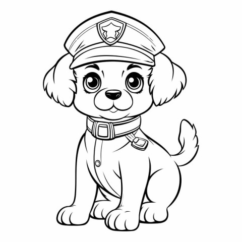 Black and White Cartoon Illustration of Cute Puppy Police Dog Co