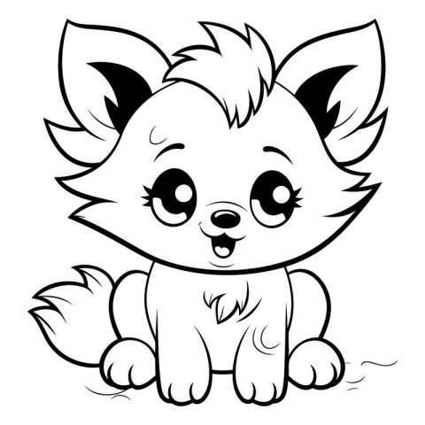 Black and White Cartoon Illustration of Cute Little Fox Animal C