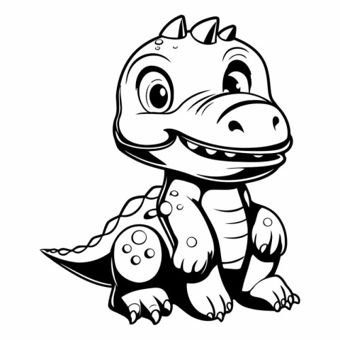 Cute Dinosaur - Black and White Cartoon Illustration. Isolated O