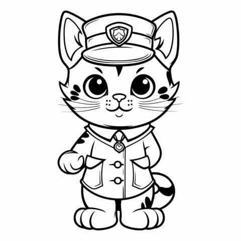 Black and White Cartoon Illustration of Cat Sailor for Coloring