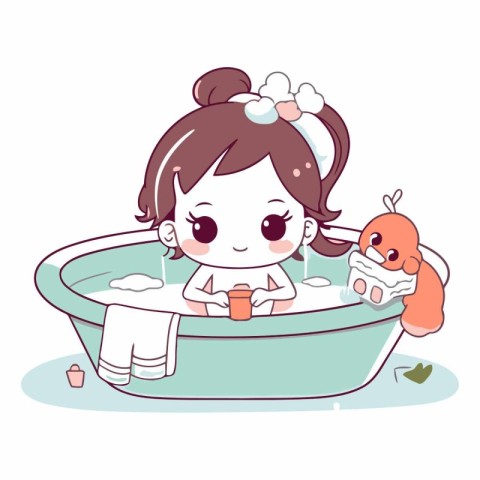 Cute little girl bathes in a bathtub.