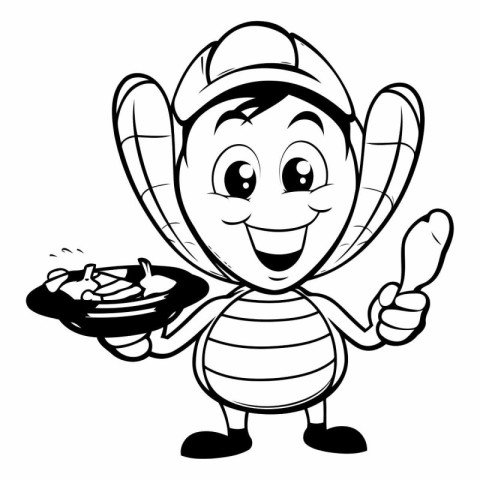 Honey Bee Cartoon Mascot Character Holding A Plate Of Honey